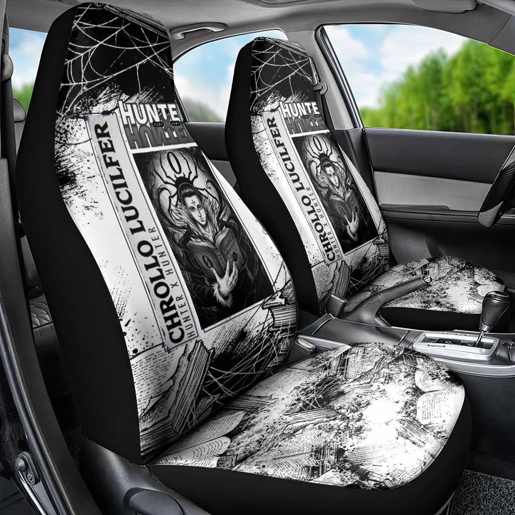 Chrollo Lucilfer Gothic Style Car Seat Cover with Spider Webs, Grimoire Illustration and Monochrome Design - The Mazicc