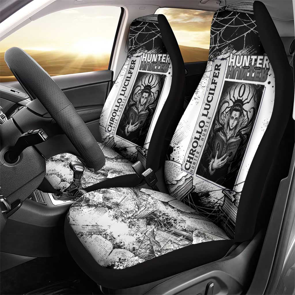 Chrollo Lucilfer Gothic Style Car Seat Cover with Spider Webs, Grimoire Illustration and Monochrome Design - The Mazicc