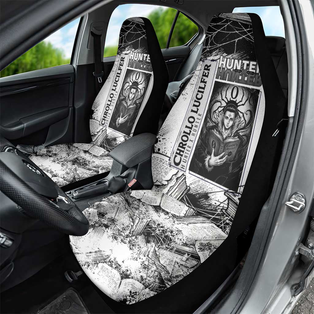 Chrollo Lucilfer Gothic Style Car Seat Cover with Spider Webs, Grimoire Illustration and Monochrome Design - The Mazicc