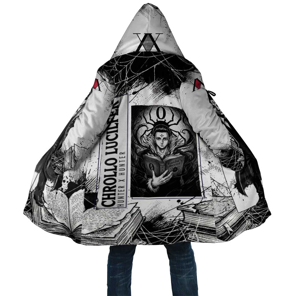 Chrollo Lucilfer Gothic Style Cloak with Spider Webs, Grimoire Illustration and Monochrome Design - The Mazicc