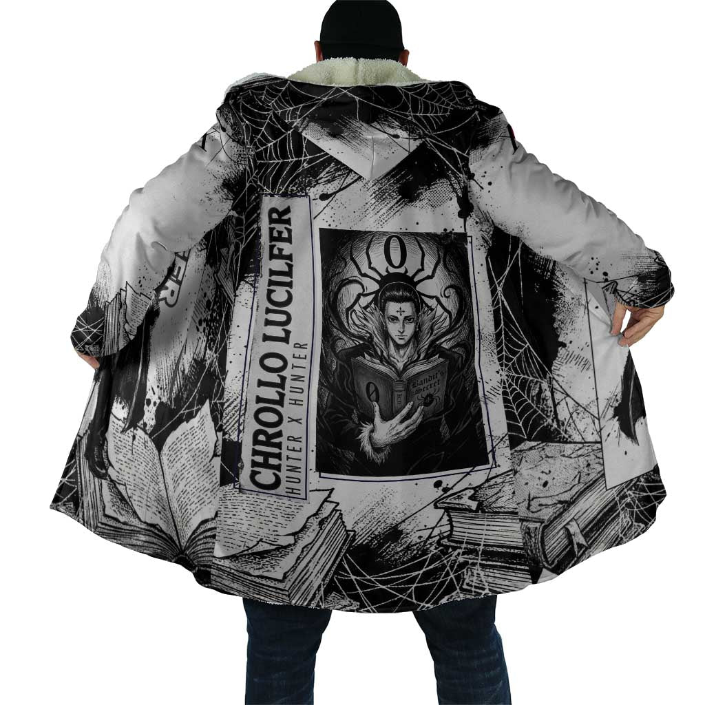 Chrollo Lucilfer Gothic Style Cloak with Spider Webs, Grimoire Illustration and Monochrome Design - The Mazicc