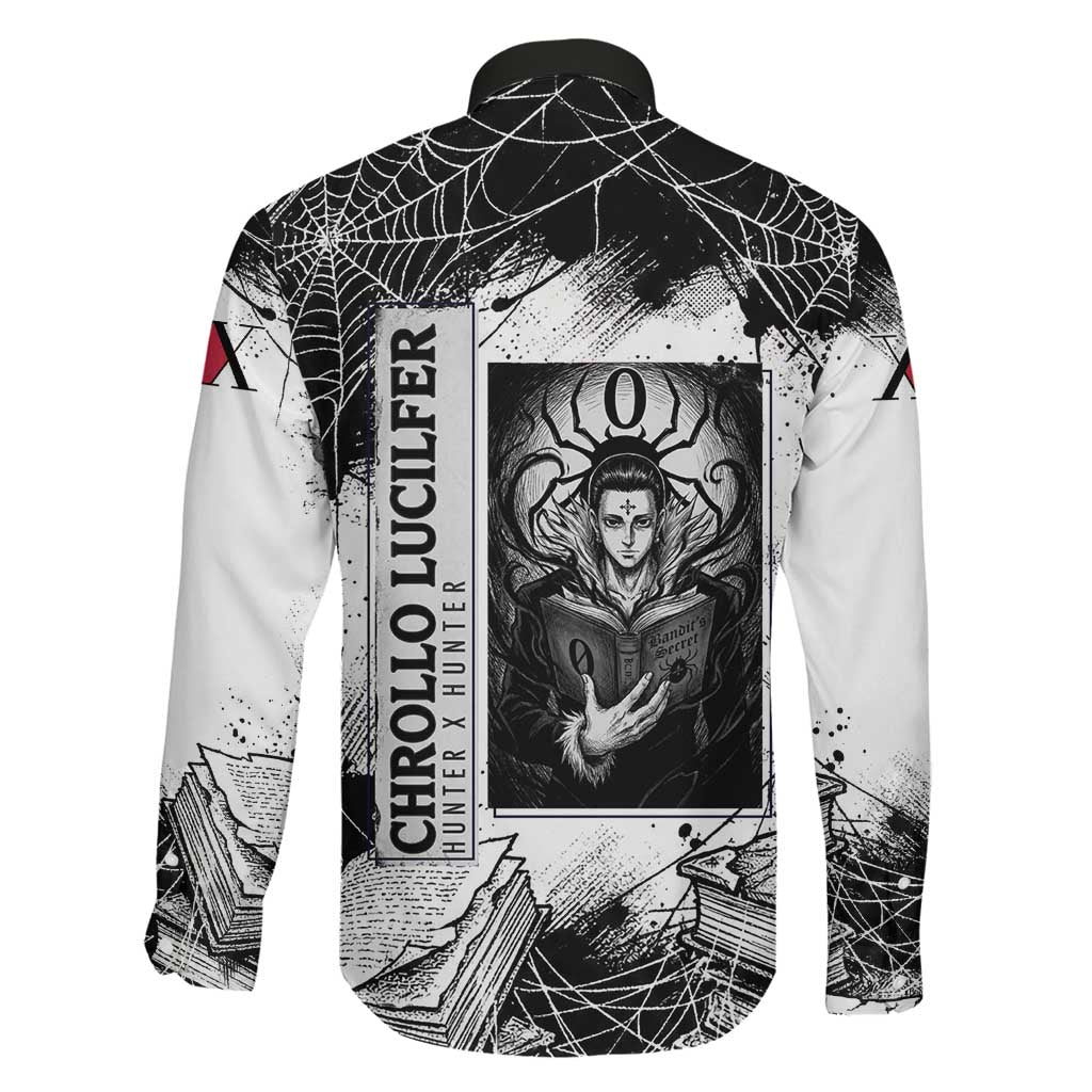 Chrollo Lucilfer Gothic Style Family Matching Off The Shoulder Long Sleeve Dress and Hawaiian Shirt with Spider Webs, Grimoire Illustration and Monochrome Design