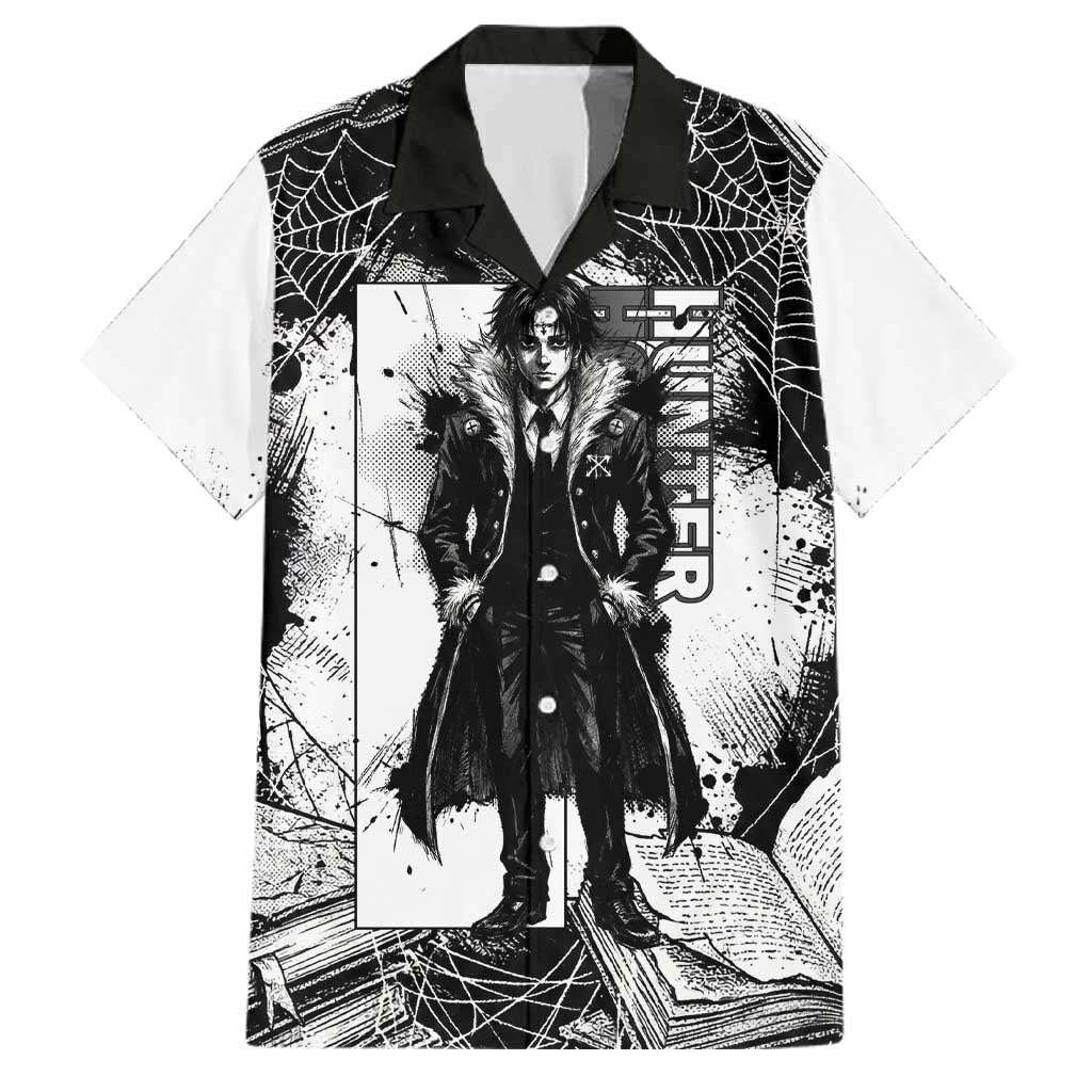 Chrollo Lucilfer Gothic Style Family Matching Puletasi and Hawaiian Shirt with Spider Webs, Grimoire Illustration and Monochrome Design