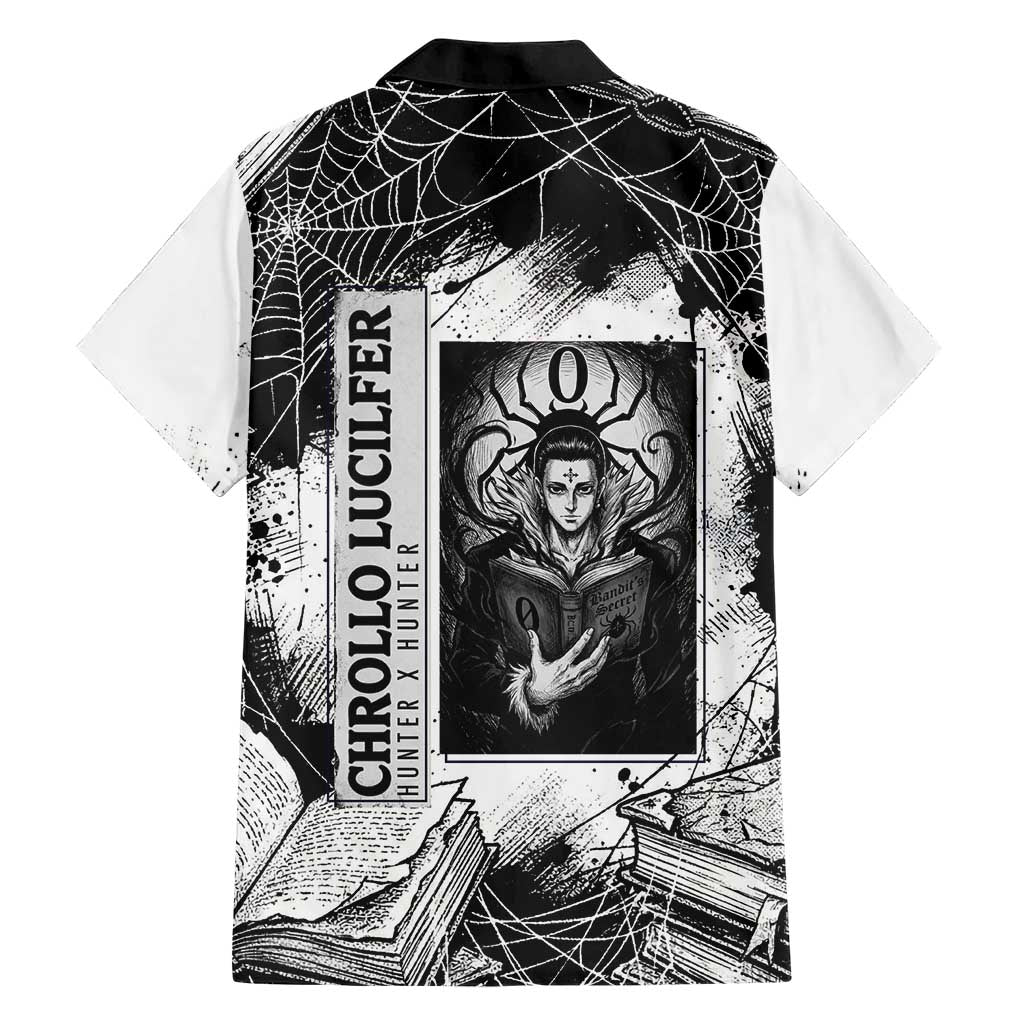 Chrollo Lucilfer Gothic Style Family Matching Puletasi and Hawaiian Shirt with Spider Webs, Grimoire Illustration and Monochrome Design