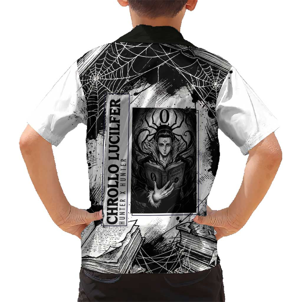 Chrollo Lucilfer Gothic Style Family Matching Summer Maxi Dress and Hawaiian Shirt with Spider Webs, Grimoire Illustration and Monochrome Design