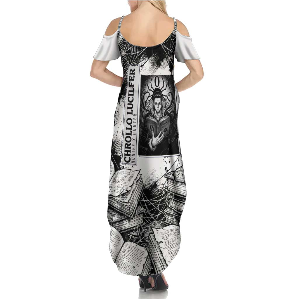 Chrollo Lucilfer Gothic Style Family Matching Summer Maxi Dress and Hawaiian Shirt with Spider Webs, Grimoire Illustration and Monochrome Design