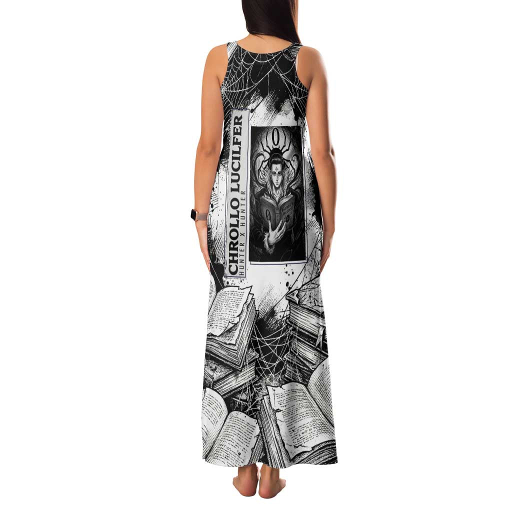 Chrollo Lucilfer Gothic Style Family Matching Tank Maxi Dress and Hawaiian Shirt with Spider Webs, Grimoire Illustration and Monochrome Design