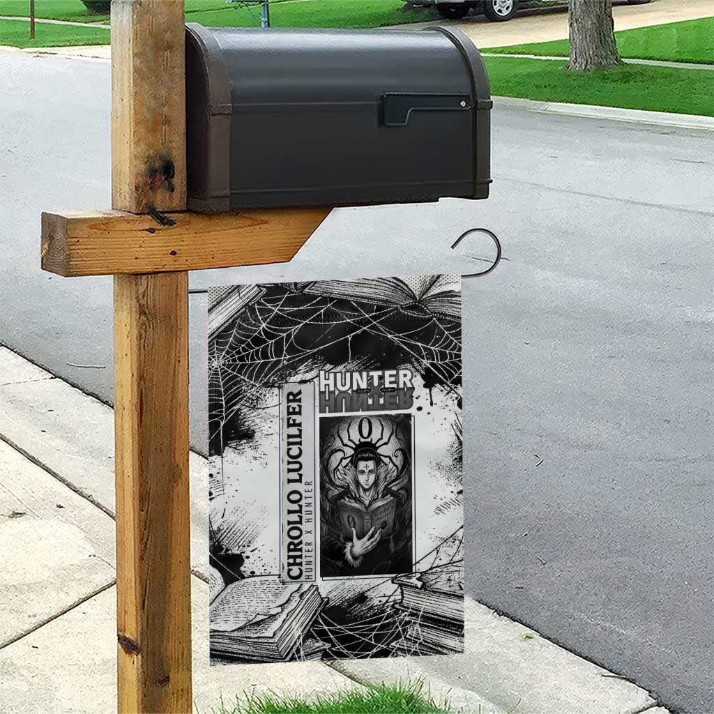 Chrollo Lucilfer Gothic Style Garden Flag with Spider Webs, Grimoire Illustration and Monochrome Design - The Mazicc