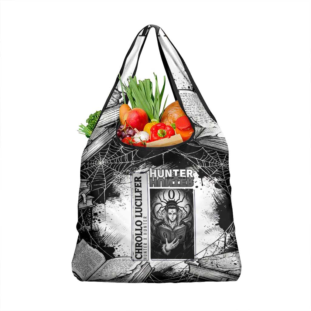 Chrollo Lucilfer Gothic Style Grocery Bag with Spider Webs, Grimoire Illustration and Monochrome Design - The Mazicc
