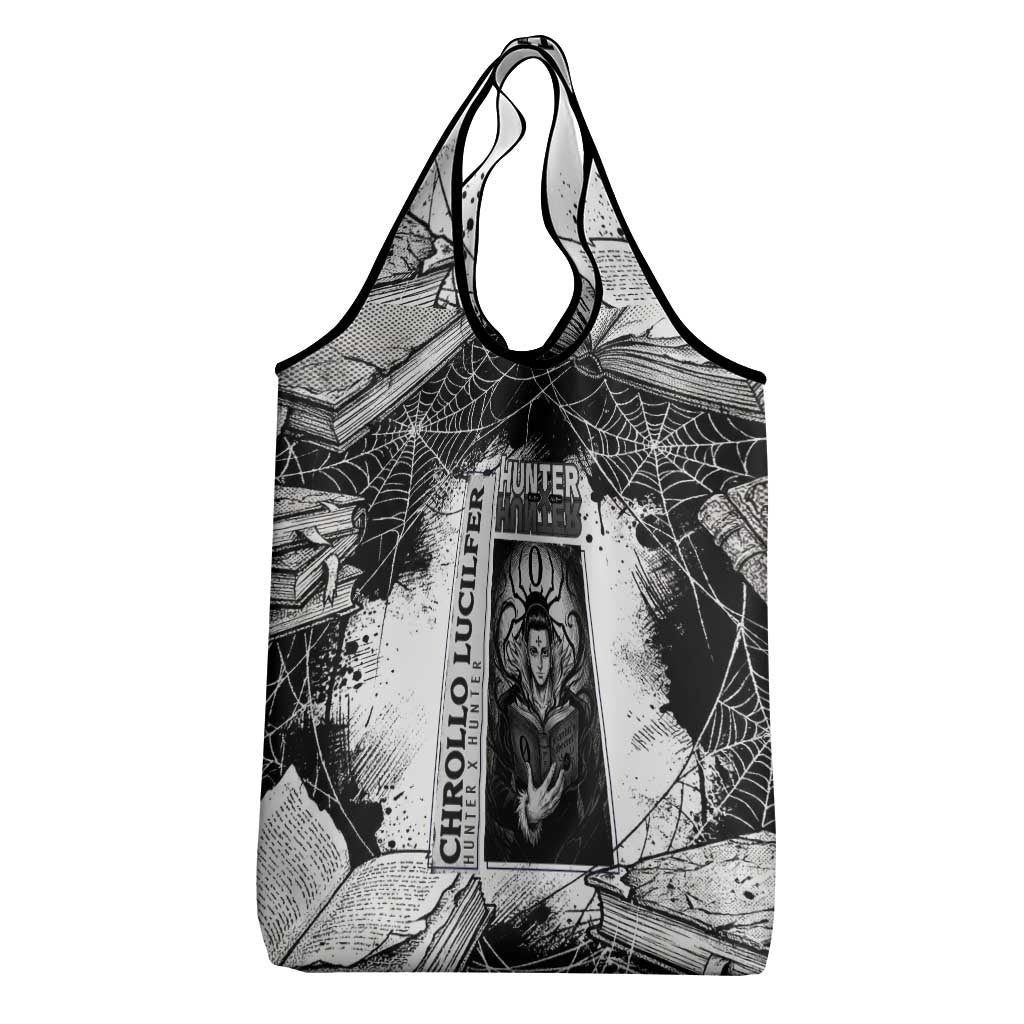 Chrollo Lucilfer Gothic Style Grocery Bag with Spider Webs, Grimoire Illustration and Monochrome Design - The Mazicc