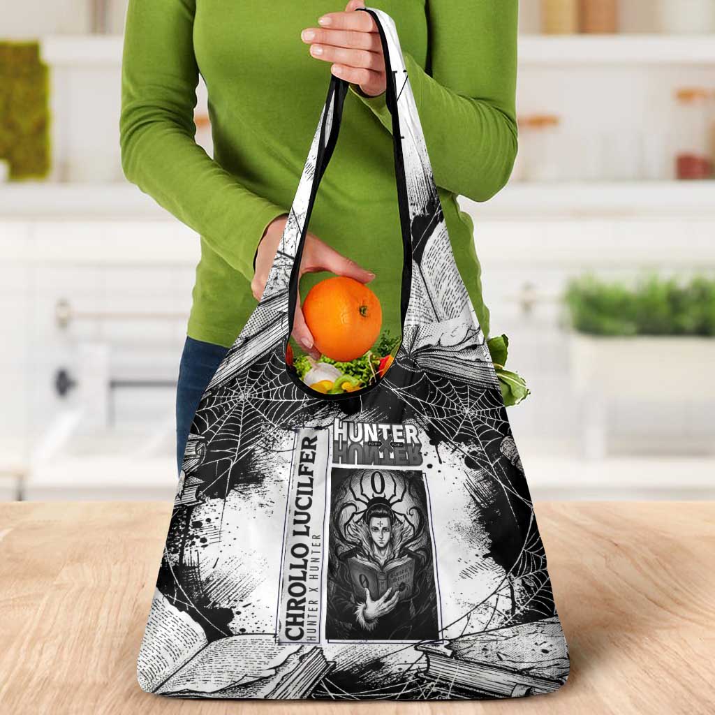 Chrollo Lucilfer Gothic Style Grocery Bag with Spider Webs, Grimoire Illustration and Monochrome Design - The Mazicc