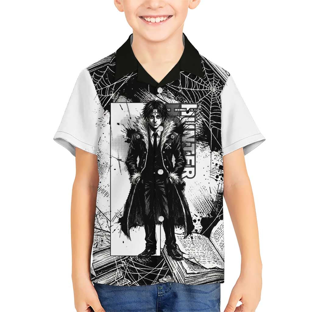 Chrollo Lucilfer Gothic Style Hawaiian Shirt with Spider Webs, Grimoire Illustration and Monochrome Design - The Mazicc