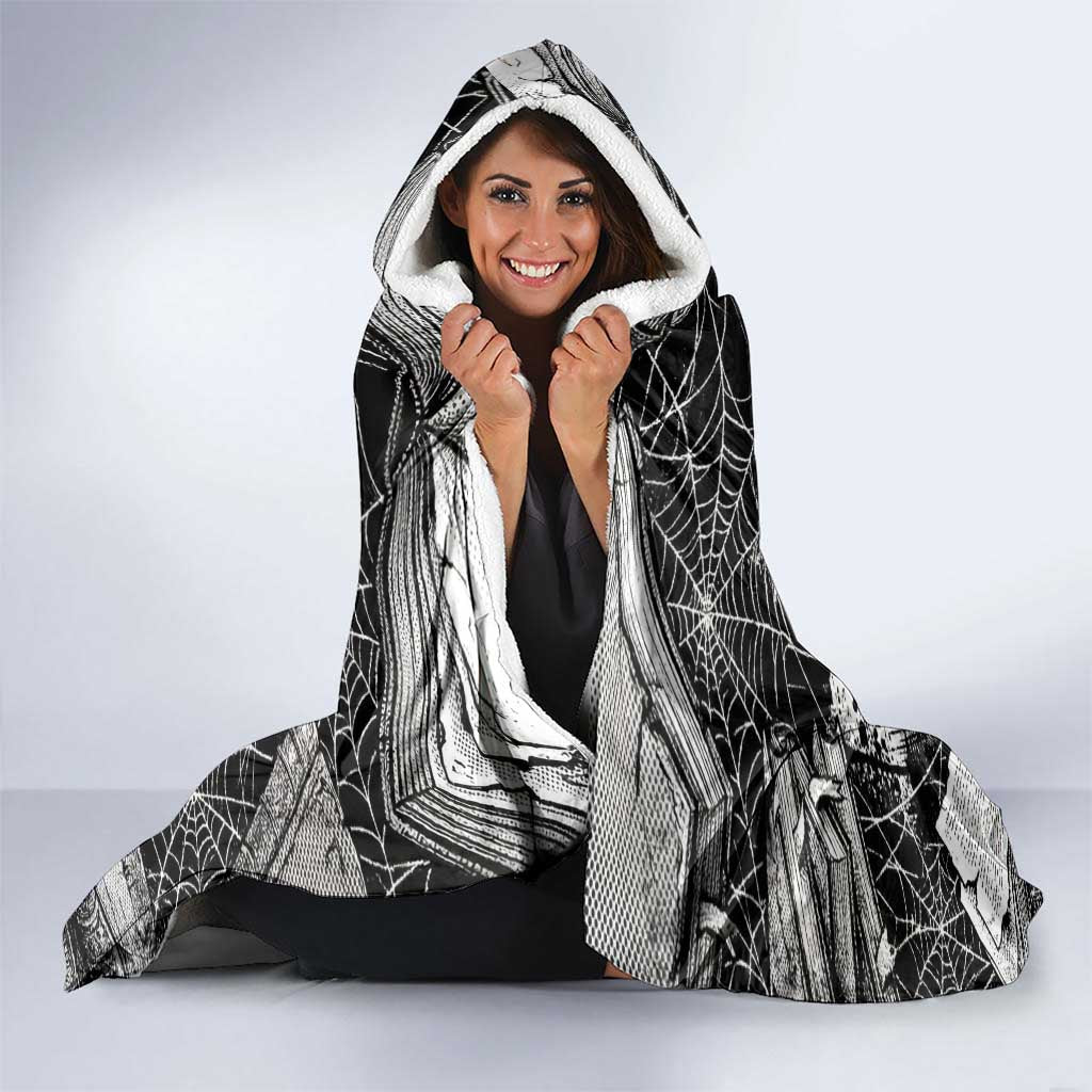 Chrollo Lucilfer Gothic Style Hooded Blanket with Spider Webs, Grimoire Illustration and Monochrome Design - The Mazicc