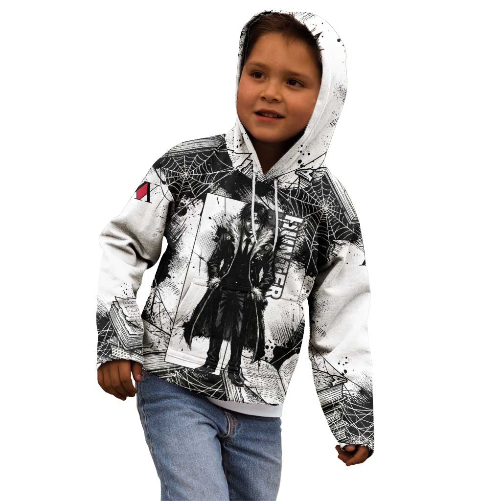 Chrollo Lucilfer Gothic Style Kid Hoodie with Spider Webs, Grimoire Illustration and Monochrome Design - The Mazicc