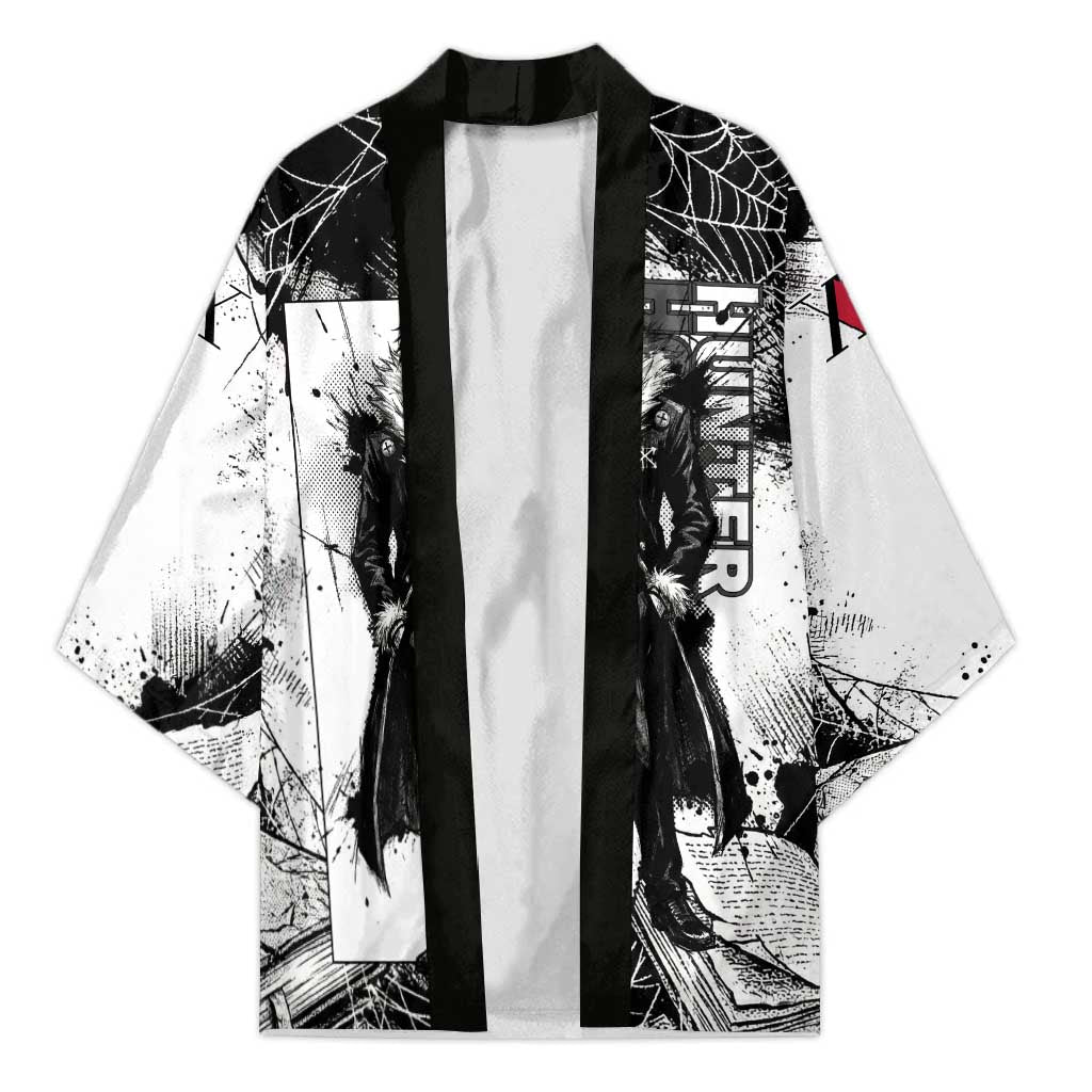 Chrollo Lucilfer Gothic Style Kimono with Spider Webs, Grimoire Illustration and Monochrome Design - The Mazicc