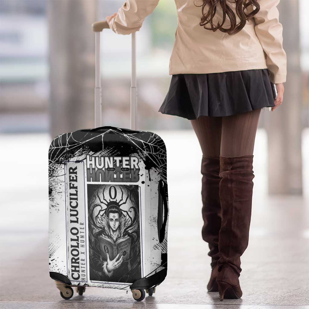 Chrollo Lucilfer Gothic Style Luggage Cover with Spider Webs, Grimoire Illustration and Monochrome Design - The Mazicc