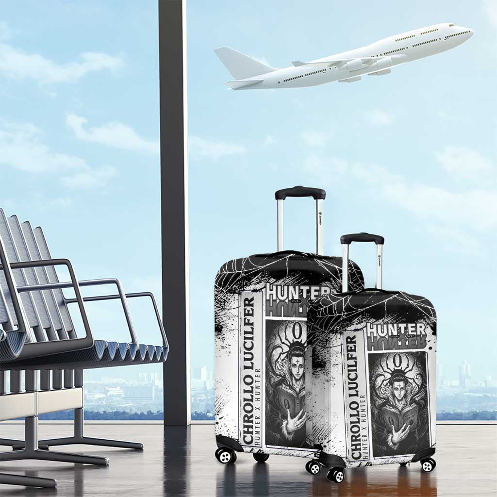 Chrollo Lucilfer Gothic Style Luggage Cover with Spider Webs, Grimoire Illustration and Monochrome Design - The Mazicc