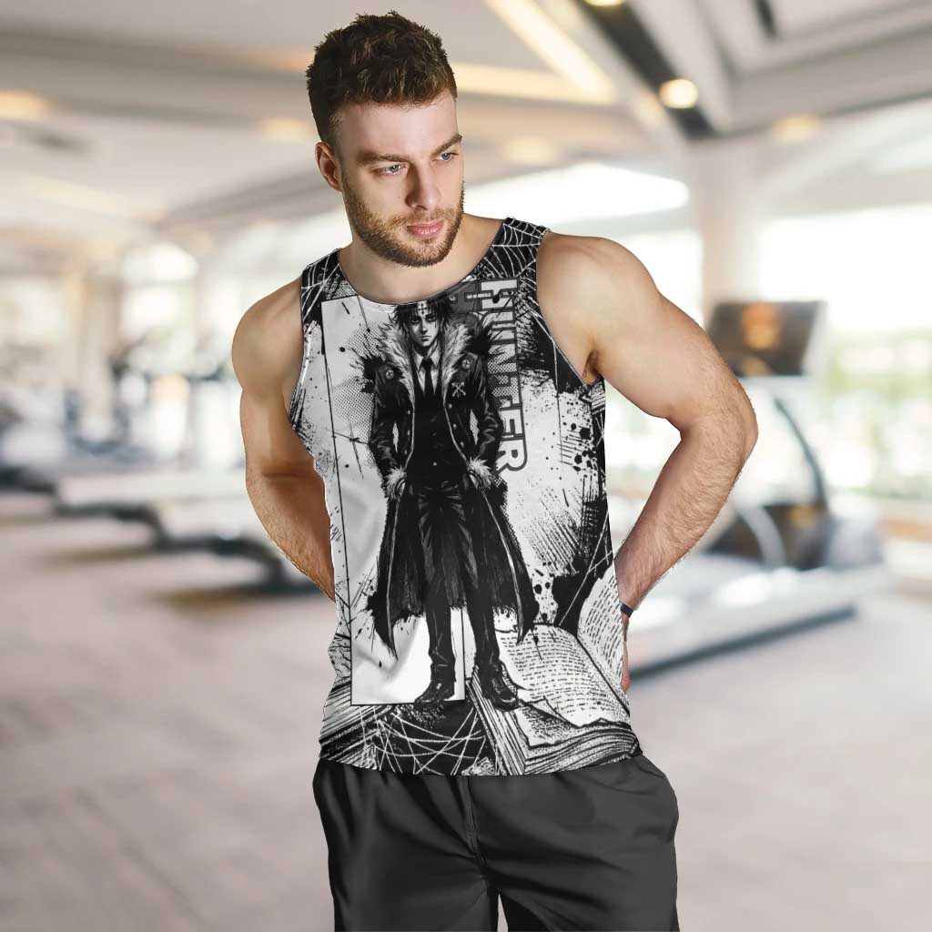 Chrollo Lucilfer Gothic Style Men Tank Top with Spider Webs, Grimoire Illustration and Monochrome Design - The Mazicc