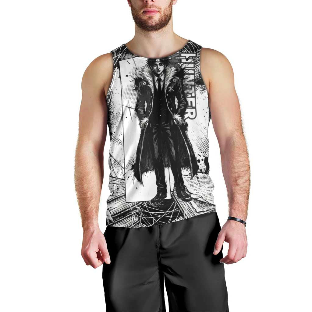 Chrollo Lucilfer Gothic Style Men Tank Top with Spider Webs, Grimoire Illustration and Monochrome Design - The Mazicc