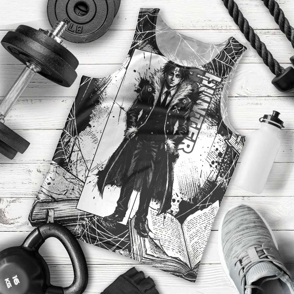 Chrollo Lucilfer Gothic Style Men Tank Top with Spider Webs, Grimoire Illustration and Monochrome Design - The Mazicc