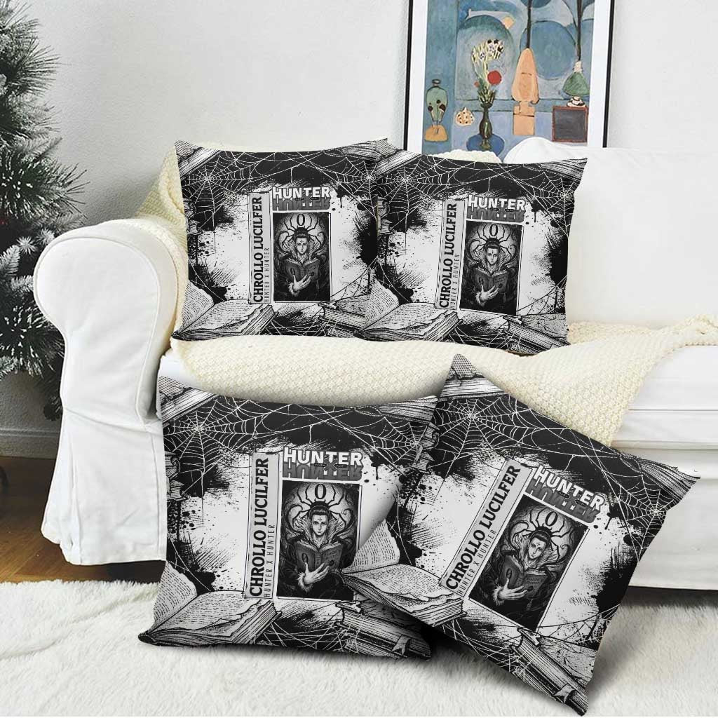 Chrollo Lucilfer Gothic Style Pillow Cover with Spider Webs, Grimoire Illustration and Monochrome Design - The Mazicc