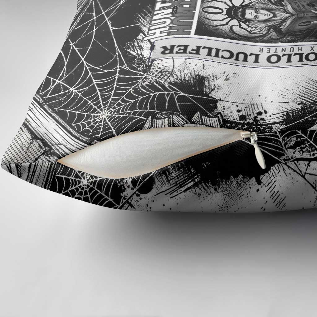 Chrollo Lucilfer Gothic Style Pillow Cover with Spider Webs, Grimoire Illustration and Monochrome Design - The Mazicc