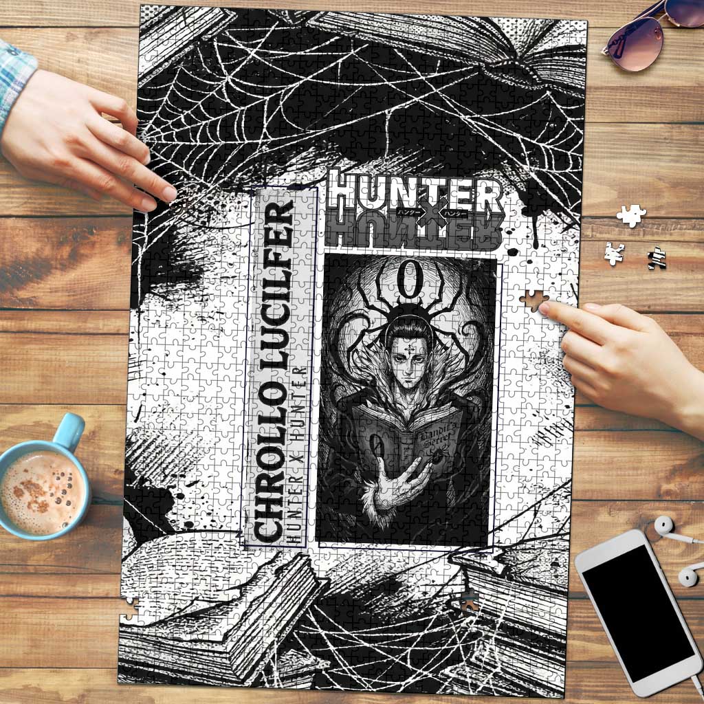 Chrollo Lucilfer Gothic Style Puzzle with Spider Webs, Grimoire Illustration and Monochrome Design - The Mazicc