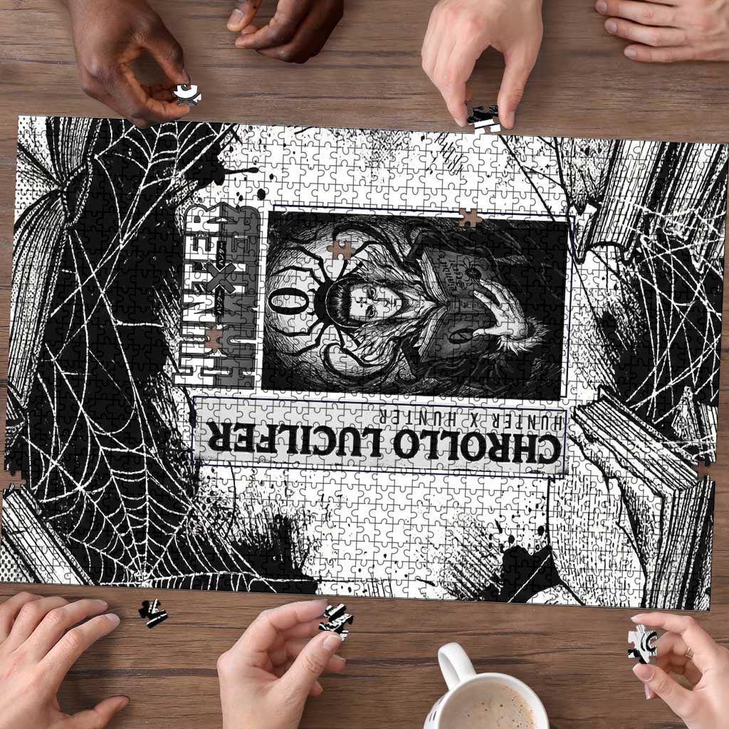 Chrollo Lucilfer Gothic Style Puzzle with Spider Webs, Grimoire Illustration and Monochrome Design - The Mazicc