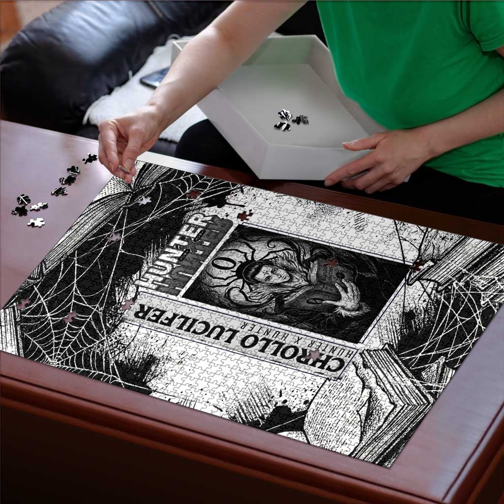 Chrollo Lucilfer Gothic Style Puzzle with Spider Webs, Grimoire Illustration and Monochrome Design - The Mazicc