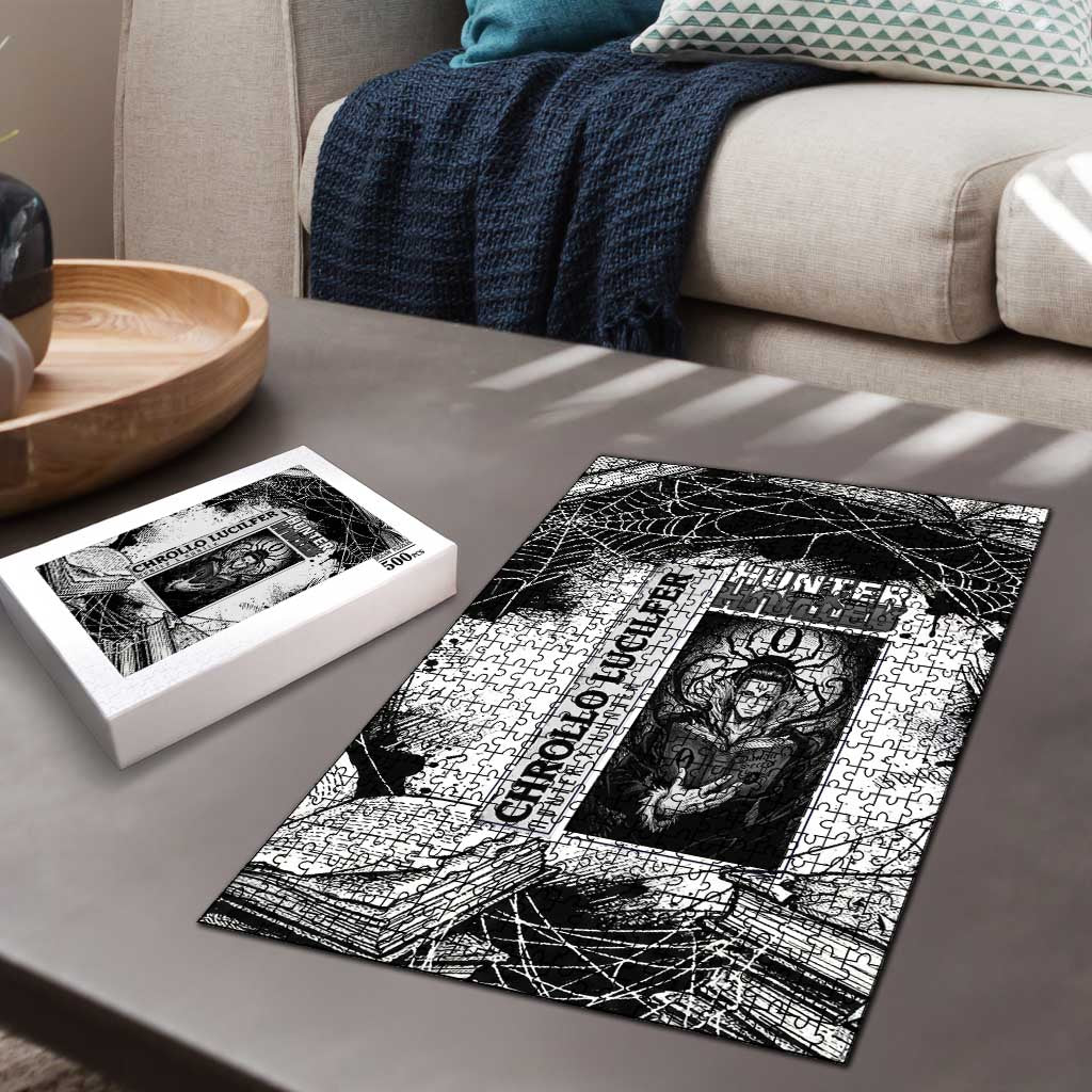 Chrollo Lucilfer Gothic Style Puzzle with Spider Webs, Grimoire Illustration and Monochrome Design - The Mazicc