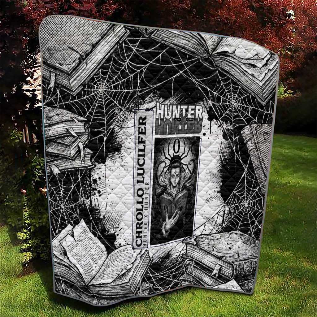 Chrollo Lucilfer Gothic Style Quilt with Spider Webs, Grimoire Illustration and Monochrome Design - The Mazicc
