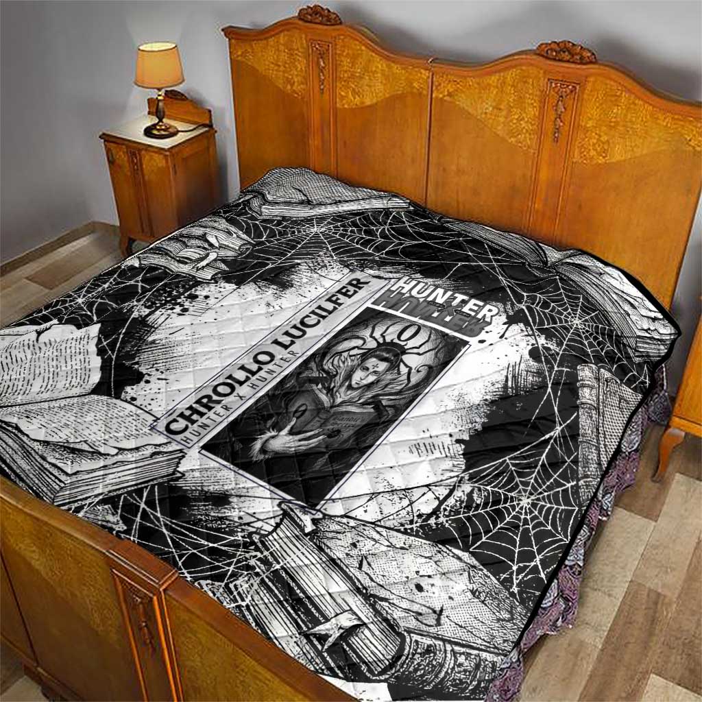 Chrollo Lucilfer Gothic Style Quilt with Spider Webs, Grimoire Illustration and Monochrome Design - The Mazicc