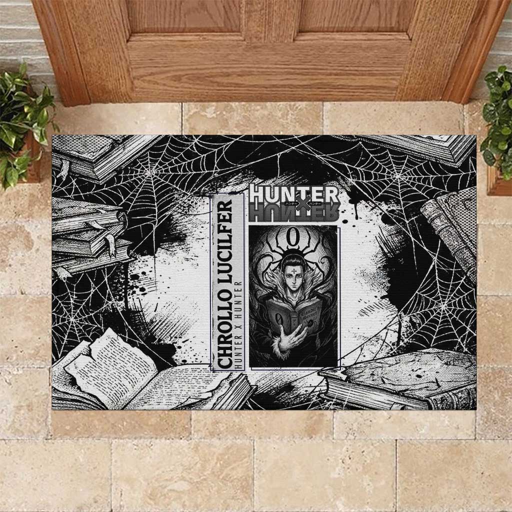 Chrollo Lucilfer Gothic Style Rubber Doormat with Spider Webs, Grimoire Illustration and Monochrome Design - The Mazicc