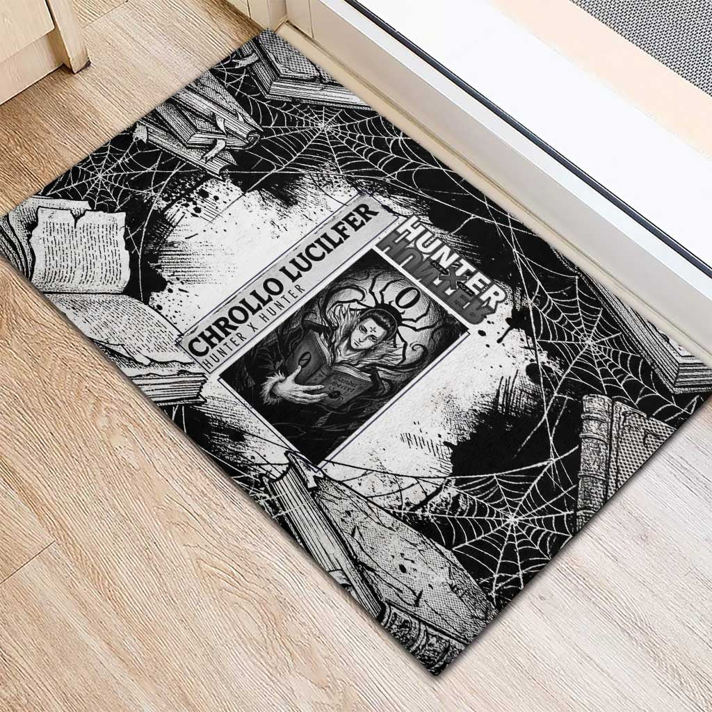 Chrollo Lucilfer Gothic Style Rubber Doormat with Spider Webs, Grimoire Illustration and Monochrome Design - The Mazicc