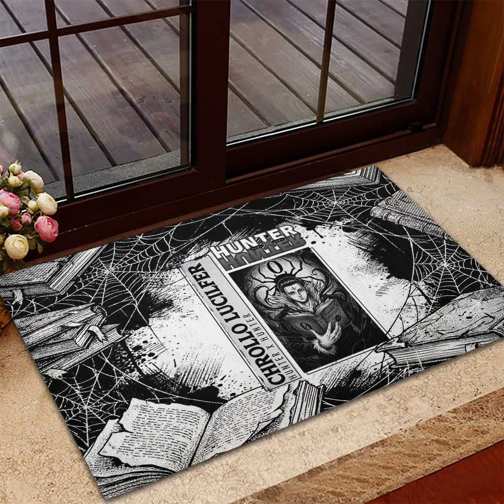 Chrollo Lucilfer Gothic Style Rubber Doormat with Spider Webs, Grimoire Illustration and Monochrome Design - The Mazicc