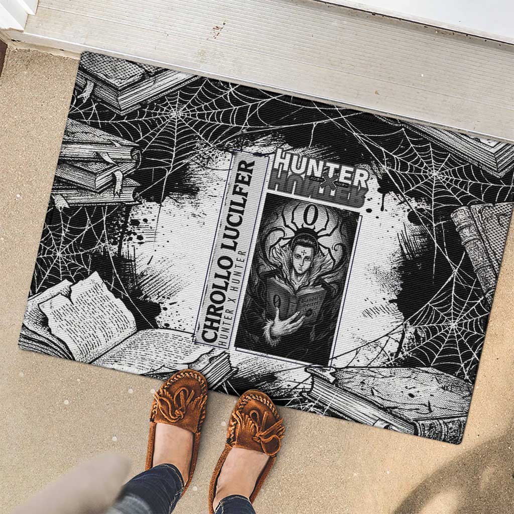 Chrollo Lucilfer Gothic Style Rubber Doormat with Spider Webs, Grimoire Illustration and Monochrome Design - The Mazicc
