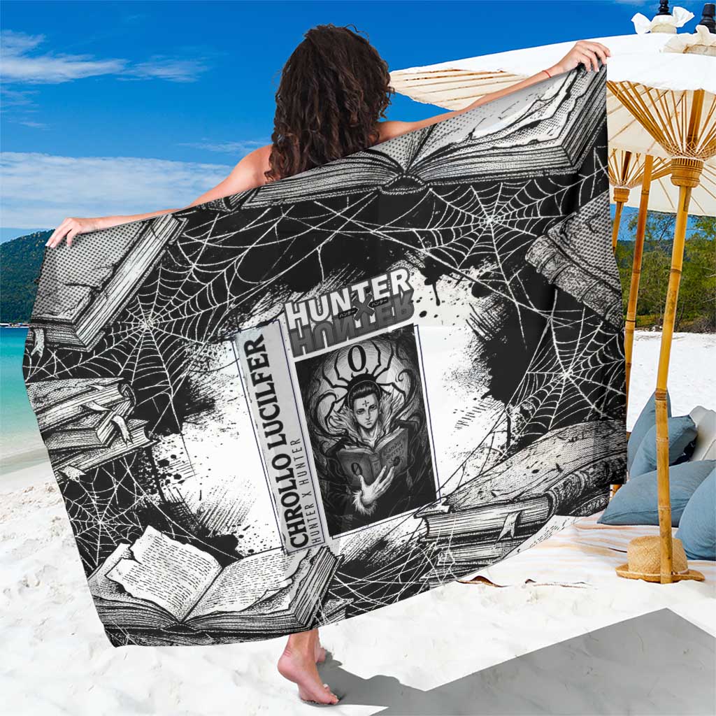 Chrollo Lucilfer Gothic Style Sarong with Spider Webs, Grimoire Illustration and Monochrome Design - The Mazicc