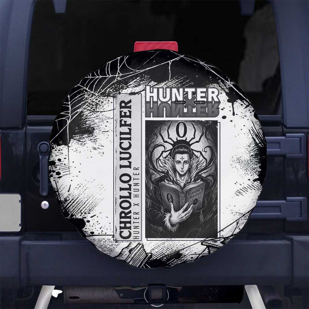 Chrollo Lucilfer Gothic Style Spare Tire Cover with Spider Webs, Grimoire Illustration and Monochrome Design - The Mazicc