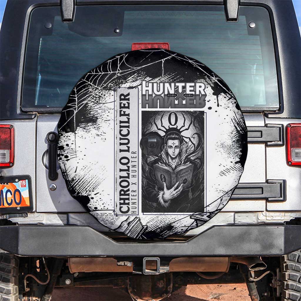 Chrollo Lucilfer Gothic Style Spare Tire Cover with Spider Webs, Grimoire Illustration and Monochrome Design - The Mazicc