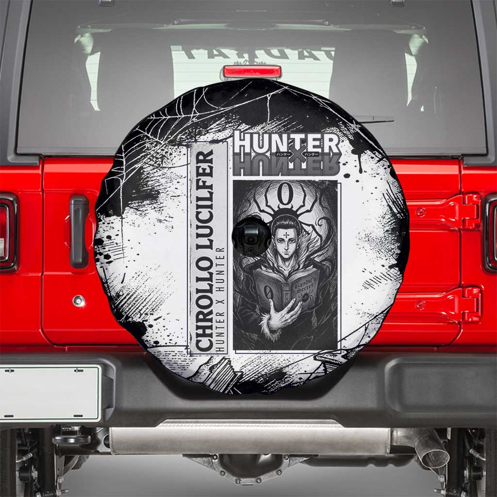 Chrollo Lucilfer Gothic Style Spare Tire Cover with Spider Webs, Grimoire Illustration and Monochrome Design - The Mazicc