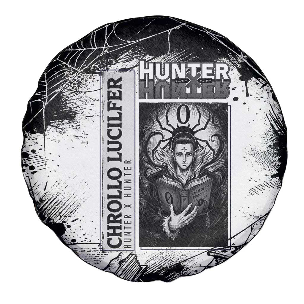 Chrollo Lucilfer Gothic Style Spare Tire Cover with Spider Webs, Grimoire Illustration and Monochrome Design - The Mazicc