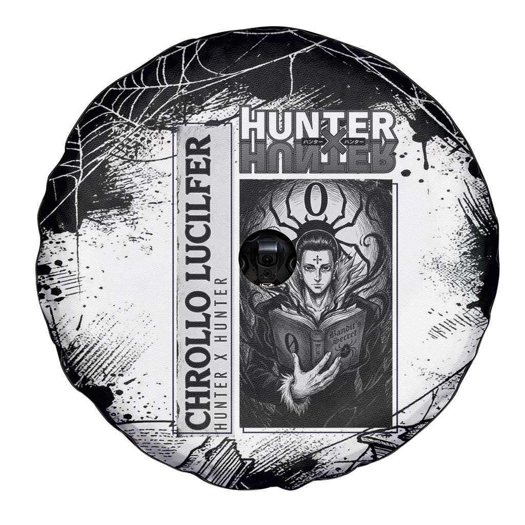 Chrollo Lucilfer Gothic Style Spare Tire Cover with Spider Webs, Grimoire Illustration and Monochrome Design - The Mazicc