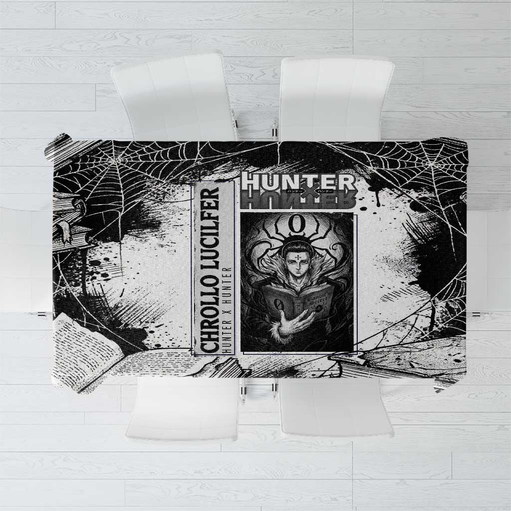 Chrollo Lucilfer Gothic Style Tablecloth with Spider Webs, Grimoire Illustration and Monochrome Design - The Mazicc