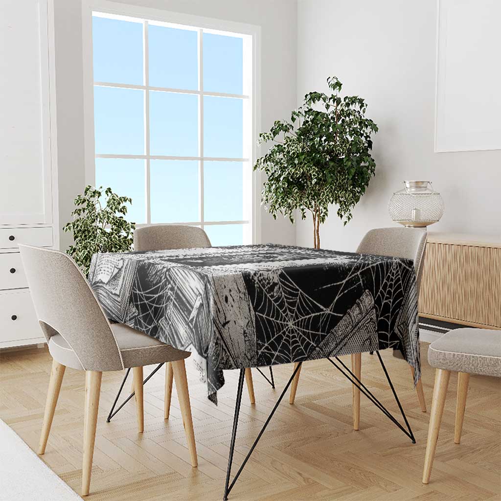 Chrollo Lucilfer Gothic Style Tablecloth with Spider Webs, Grimoire Illustration and Monochrome Design - The Mazicc