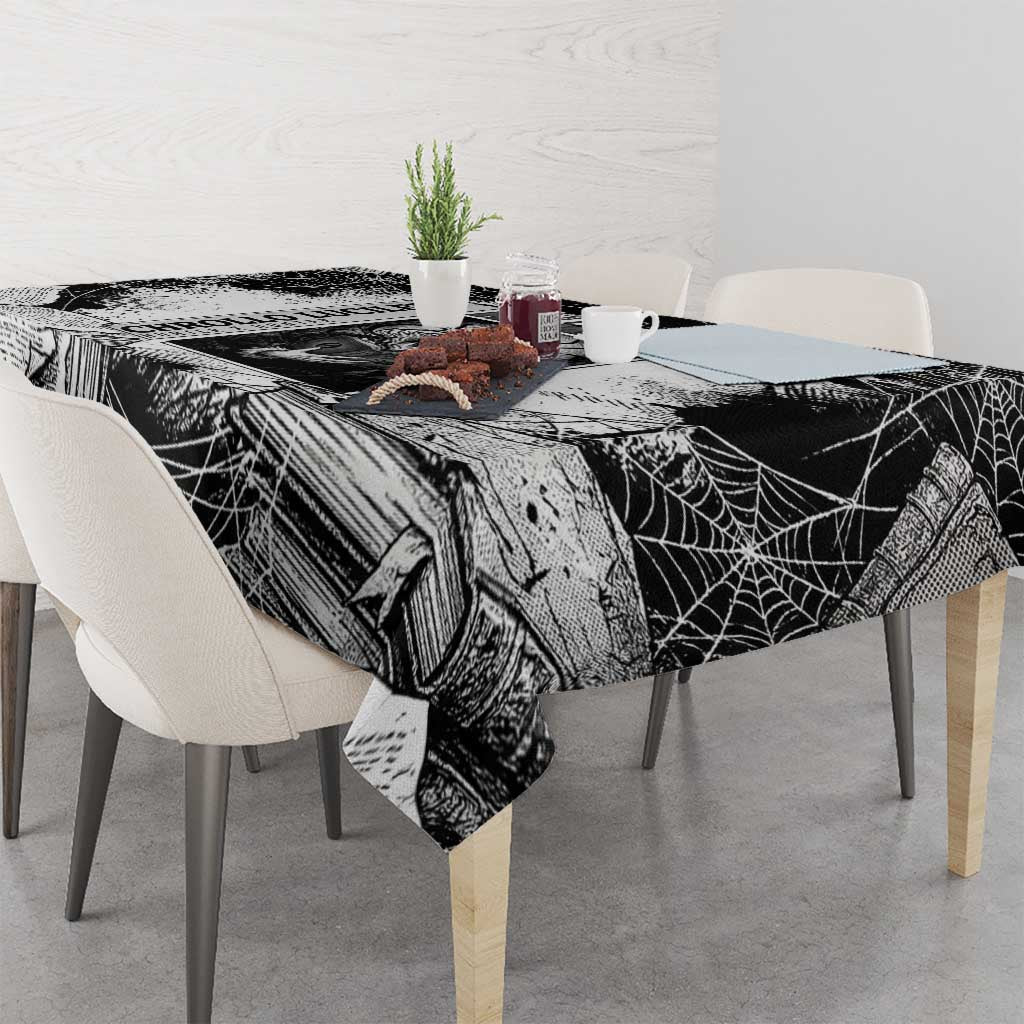 Chrollo Lucilfer Gothic Style Tablecloth with Spider Webs, Grimoire Illustration and Monochrome Design - The Mazicc