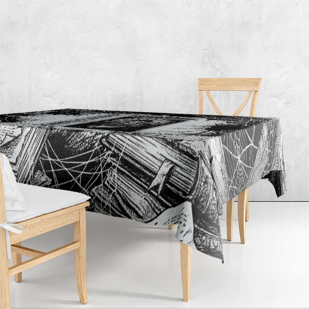 Chrollo Lucilfer Gothic Style Tablecloth with Spider Webs, Grimoire Illustration and Monochrome Design - The Mazicc