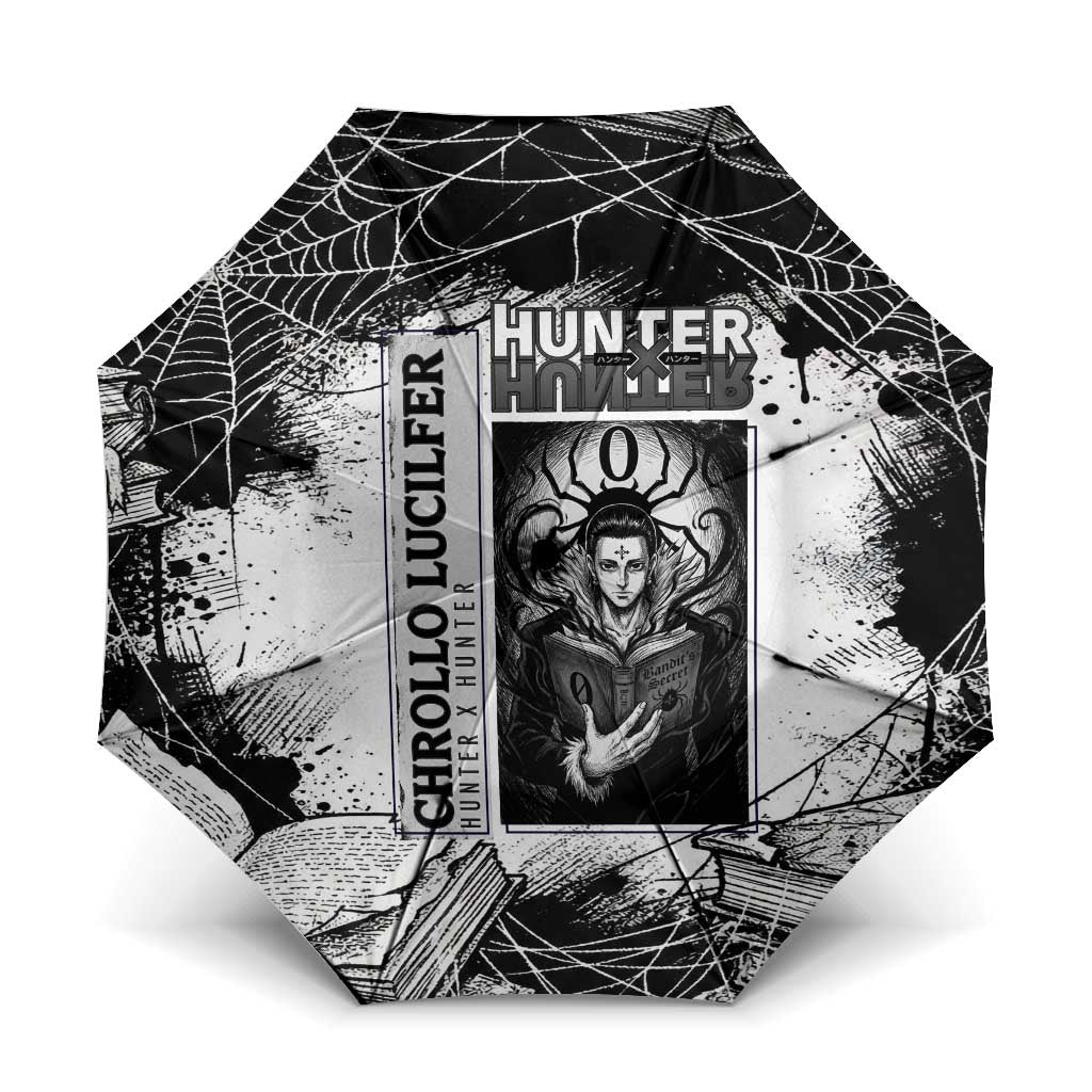 Chrollo Lucilfer Gothic Style Umbrella with Spider Webs, Grimoire Illustration and Monochrome Design - The Mazicc