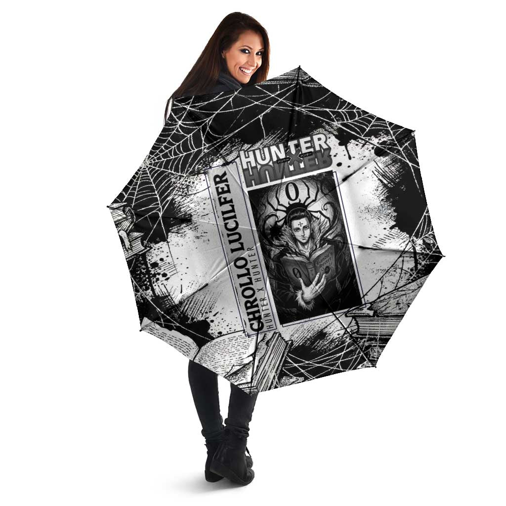 Chrollo Lucilfer Gothic Style Umbrella with Spider Webs, Grimoire Illustration and Monochrome Design - The Mazicc