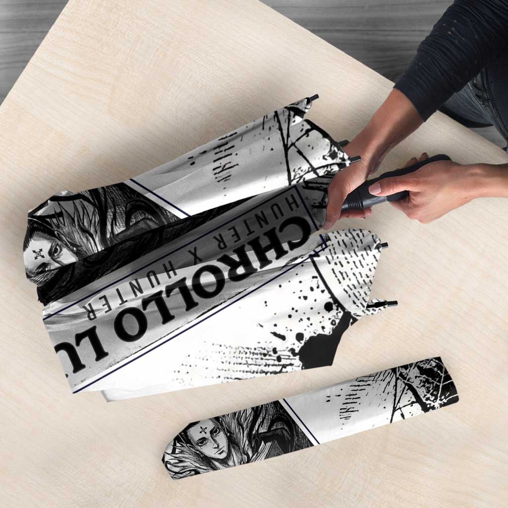 Chrollo Lucilfer Gothic Style Umbrella with Spider Webs, Grimoire Illustration and Monochrome Design - The Mazicc