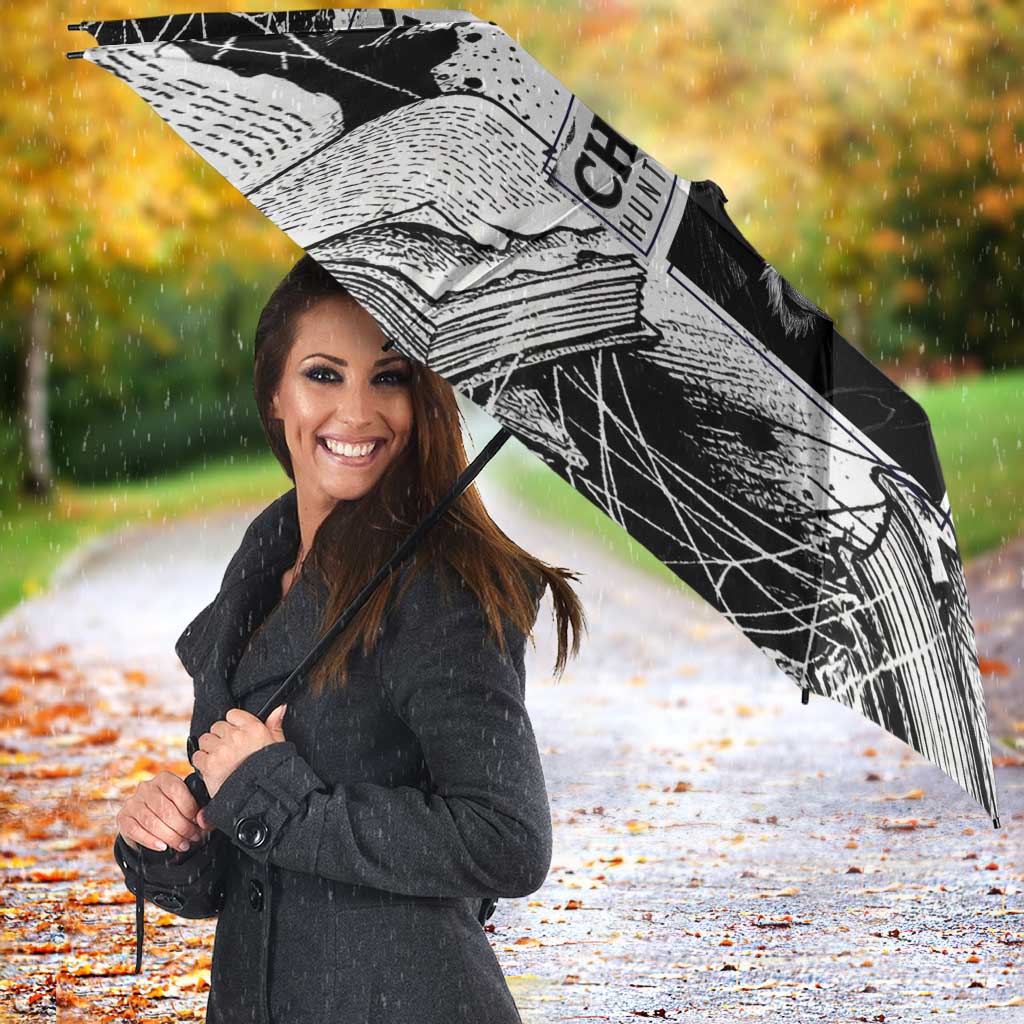 Chrollo Lucilfer Gothic Style Umbrella with Spider Webs, Grimoire Illustration and Monochrome Design - The Mazicc